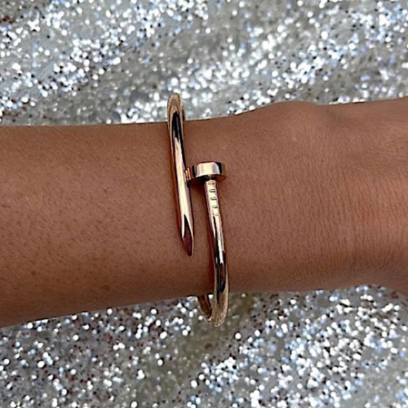 Rose Gold Nail Screw Bangle Bracelet - Picture 6 of 14